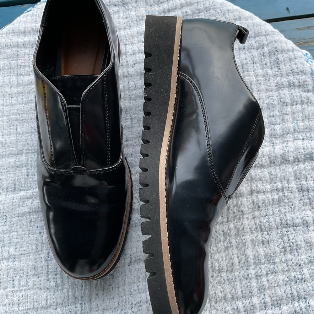Zara Blucher Platform Black Patent Shoes Size 7.5